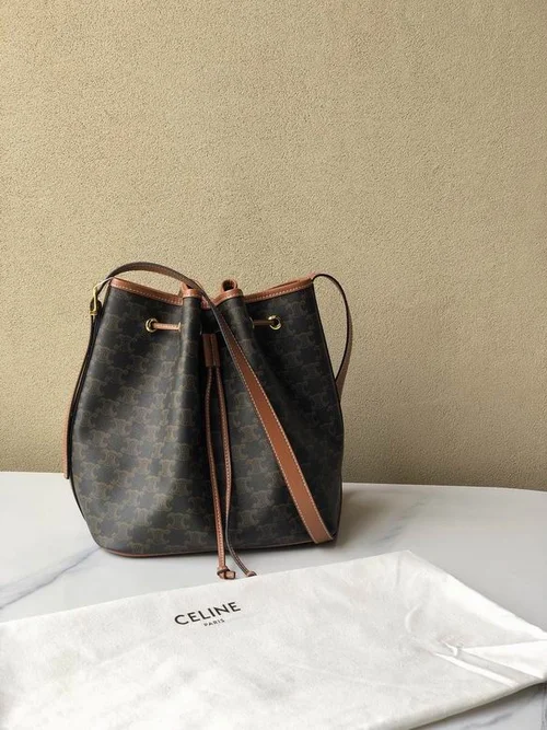 11 Celine Cuir Triomphe Bucket Bag Medium Women Luxury Canvas