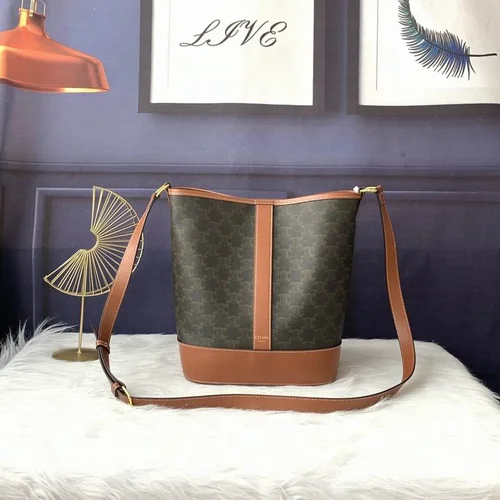 11 Celine Cuir Triomphe Bucket Bag Medium Women Luxury Canvas