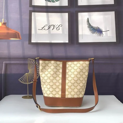 11 Celine Cuir Triomphe Bucket Bag Medium Women Luxury Canvas