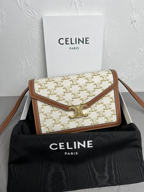 Celine Triomphe Original Large Shoulder Bag Authentic Canvas Luxury