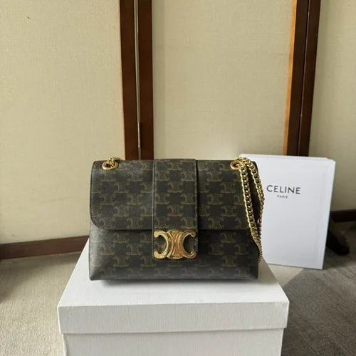 Celine Triomphe Original Large Shoulder Bag Authentic Canvas Luxury