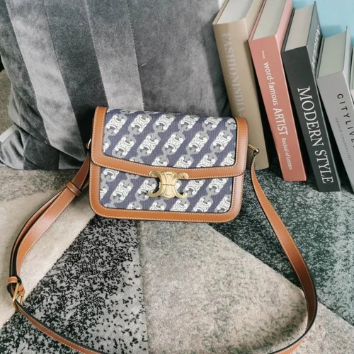 Celine Triomphe Original Large Shoulder Bag Authentic Canvas Luxury