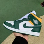 Air Jordan 1 Mid Seattle White Green Yellow Sneakers 554724-371