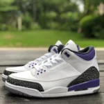 Air Jordan 3 Dark Iris White Purple Cracked Leather
