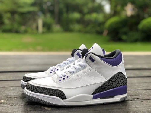 Air Jordan 3 Dark Iris White Purple Cracked Leather