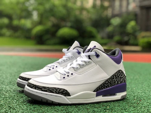 Air Jordan 3 Dark Iris White Purple Cracked Leather Pure Version
