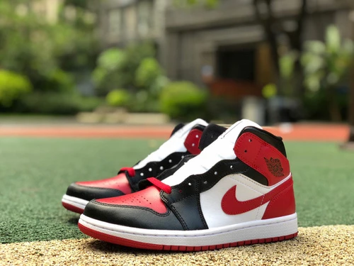Air Jordan 1 Mid Bred Toe Black Red Sneakers BQ6472-079
