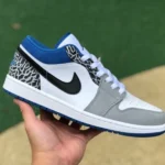Air Jordan 1 Low Grey Blue Crackle Retro Basketball Sneaker DM1199-140