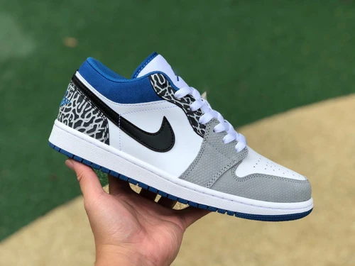 Air Jordan 1 Low Grey Blue Crackle Retro Basketball Sneaker DM1199-140