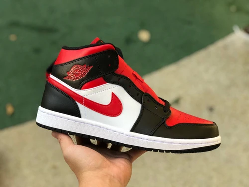 Air Jordan 1 Mid Bred Toe Black Red Sneakers 554724-079