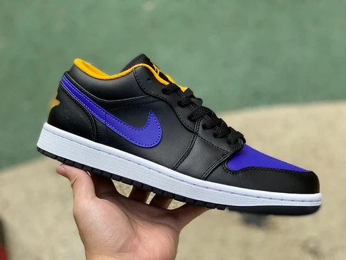 Air Jordan 1 Low Black Purple Yellow Retro Low-Top Sneaker 553558-075