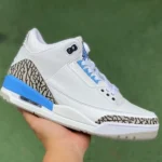 Air Jordan 3 UNC White Blue Cracked Leather Cut Piece Version