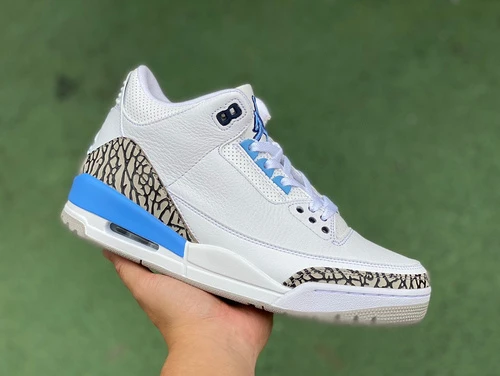 Air Jordan 3 UNC White Blue Cracked Leather Cut Piece Version