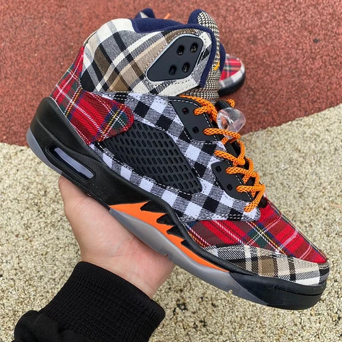 Air Jordan 5 Plaid Black White Red High Top FD4814-008