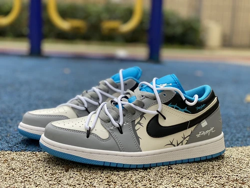 Air Jordan 1 Low Grey Blue Sneakers 553558-174