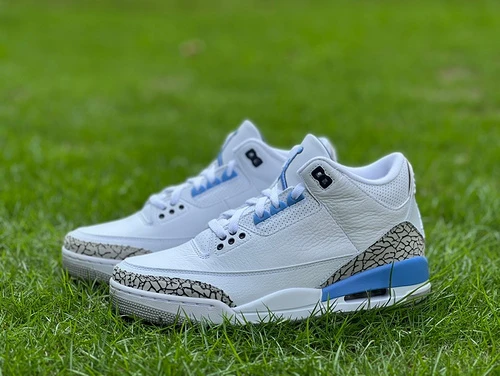 Air Jordan 3 UNC White Blue Cracked Leather