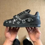 LV Trainer Black Grained Leather White Logo New Packaging