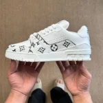LV Trainer White Grained Leather Black Logo New Packaging