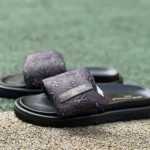 LOUIS VUITTON Monogram Print One-Strap Slides Black Purple