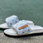 LOUIS VUITTON Monogram Print One-Strap Slides White Brown