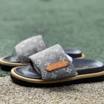 LOUIS VUITTON Monogram Print One-Strap Slides Grey