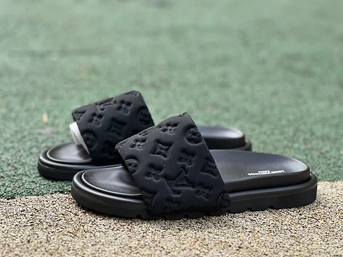 LOUIS VUITTON Monogram Print One-Strap Slides Black