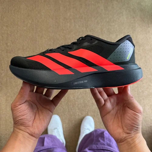 AD Adizero Evo SL Adidas Marathon Running Shoes Q Elastic Cushioning Black Red JR3414