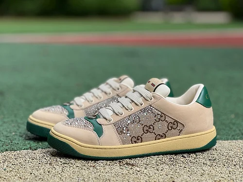 Gucci Screener Canvas Leather Dirty Look Grey Green Sneakers