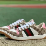 Gucci Screener White Brown Pink Detail Sneakers