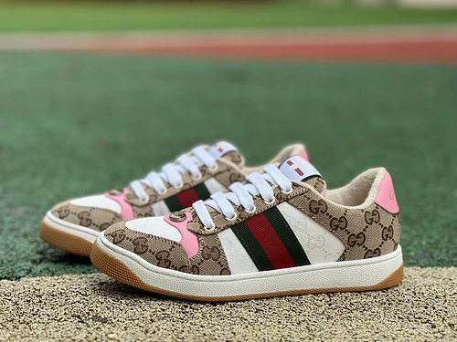 Gucci Screener White Brown Pink Detail Sneakers