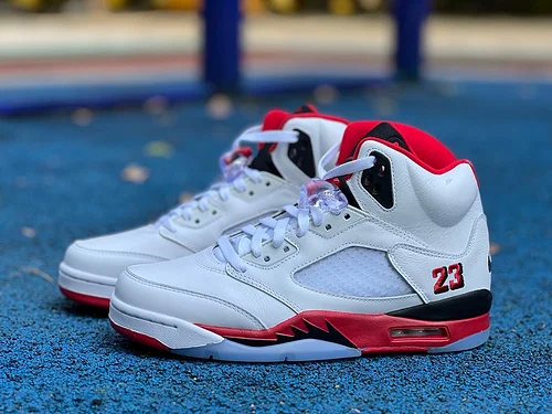 AJ5 White Red Fire Red Black Tongue Sneakers HQ7978-101