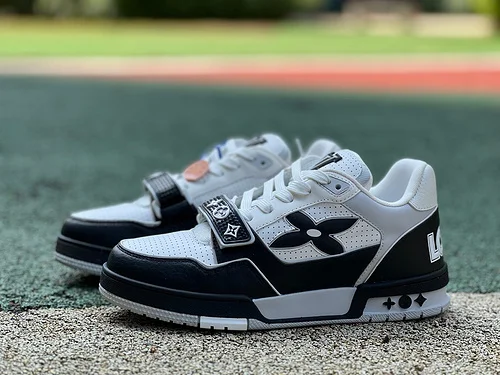 LOUIS VUITTON Trainer Floral Velcro Black White Sneakers