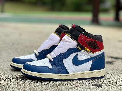 AJ1 Union White Blue Red Patchwork Sneakers