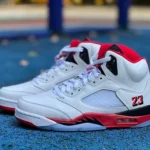 AJ5 White Red Fire Red Black Tongue Sneakers HQ7978-101