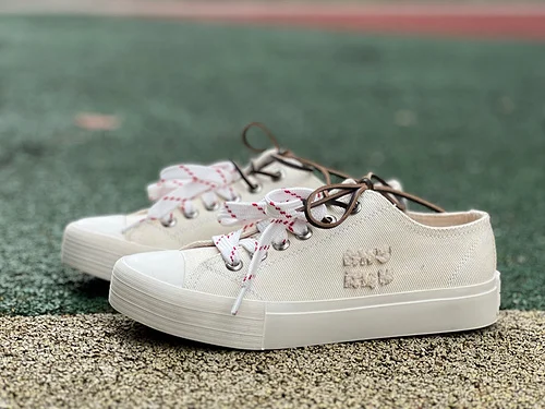 Miu Miu Washed Denim Canvas Shoes Pure White