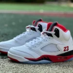AJ5 White Red Fire Red Black Tongue Sneakers HQ7978-101