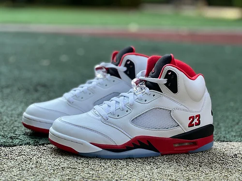 AJ5 White Red Fire Red Black Tongue Sneakers HQ7978-101