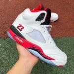 AJ5 White Red Fire Red Black Tongue Sneakers HQ7978-101