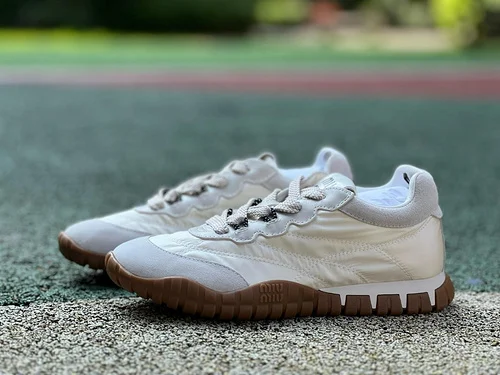 Miu Miu Tyre Suede Trainer Shoes Beige