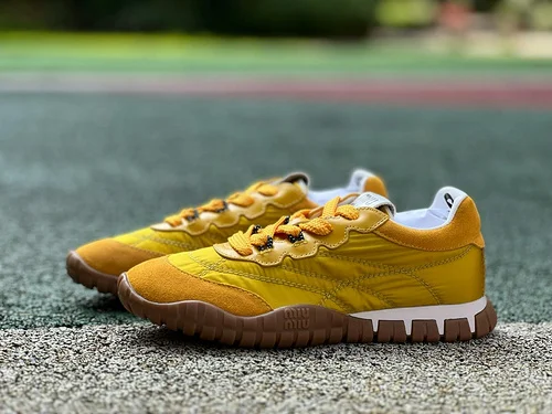 Miu Miu Tyre Suede Trainer Shoes Yellow