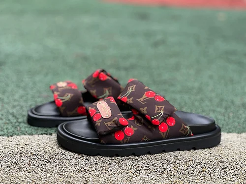 Takashi Murakami x LOUIS VUITTON Cherry Black Pool Pillow Slides