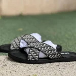 Dior Alias Calfskin Flat Slides Black White Men's Beige