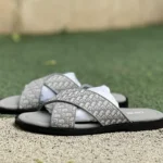 Dior Alias Calfskin Flat Slides Grey Men's Beige