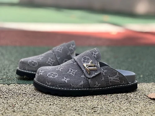 LV Half-Slipper Grey LOUIS VUITTON Cosy Comfort Denim Mules