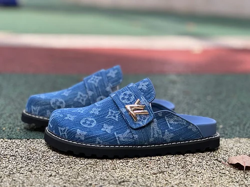LV Half-Slipper Blue LOUIS VUITTON Cosy Comfort Denim Mules