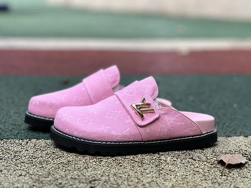LV Half-Slipper Pink LOUIS VUITTON Cosy Comfort Denim Mules
