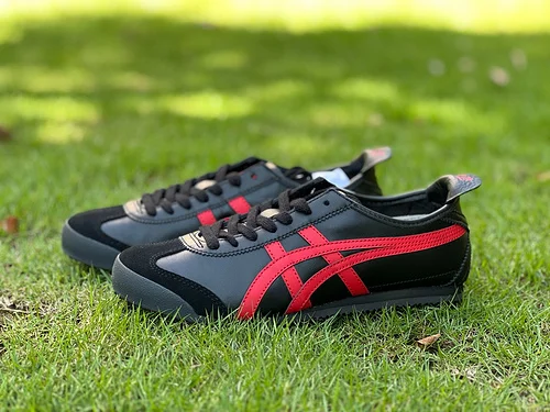 Y Pure Original Onitsuka Tiger Mexico 66 Black Red Leather