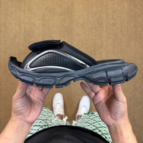 A Version Balenciaga 3XL One-Strap Slides Black Silver