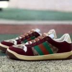 GUCCI Screener Canvas Metal Double G Enamel Burgundy