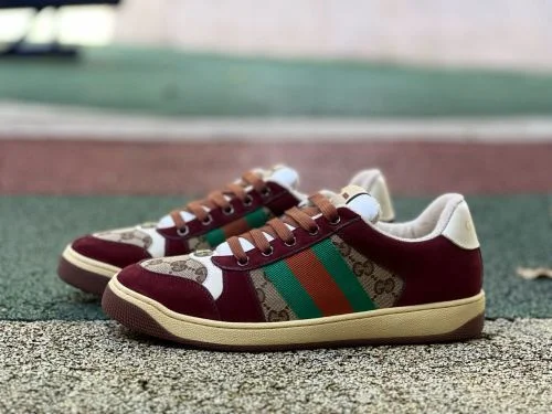 GUCCI Screener Canvas Metal Double G Enamel Burgundy